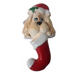 Vintage 1985 Ceramic Christmas Stocking Holder Puppy Dog